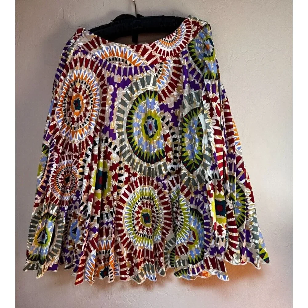 eci New York Women's Pleated Skirt Size 6 Multicolor Geometric Print Knee Length